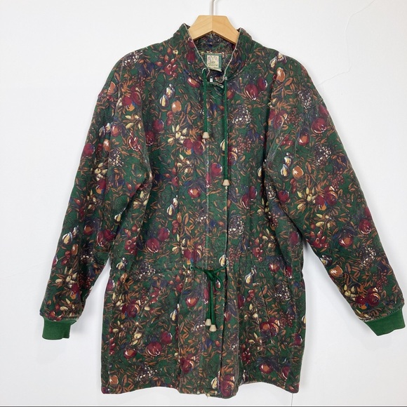 Vintage Jackets & Blazers - Vintage Green Floral Zip Front Coat